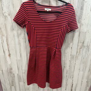 MADEWELL Bistro Dress Size 4 Ridgestripe Red Blue Striped Fit & Flare Pockets